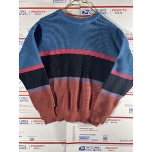 Vintage 90s Saturdays Sweater Geometric Knit Grandma Pullover Colors Stripes L